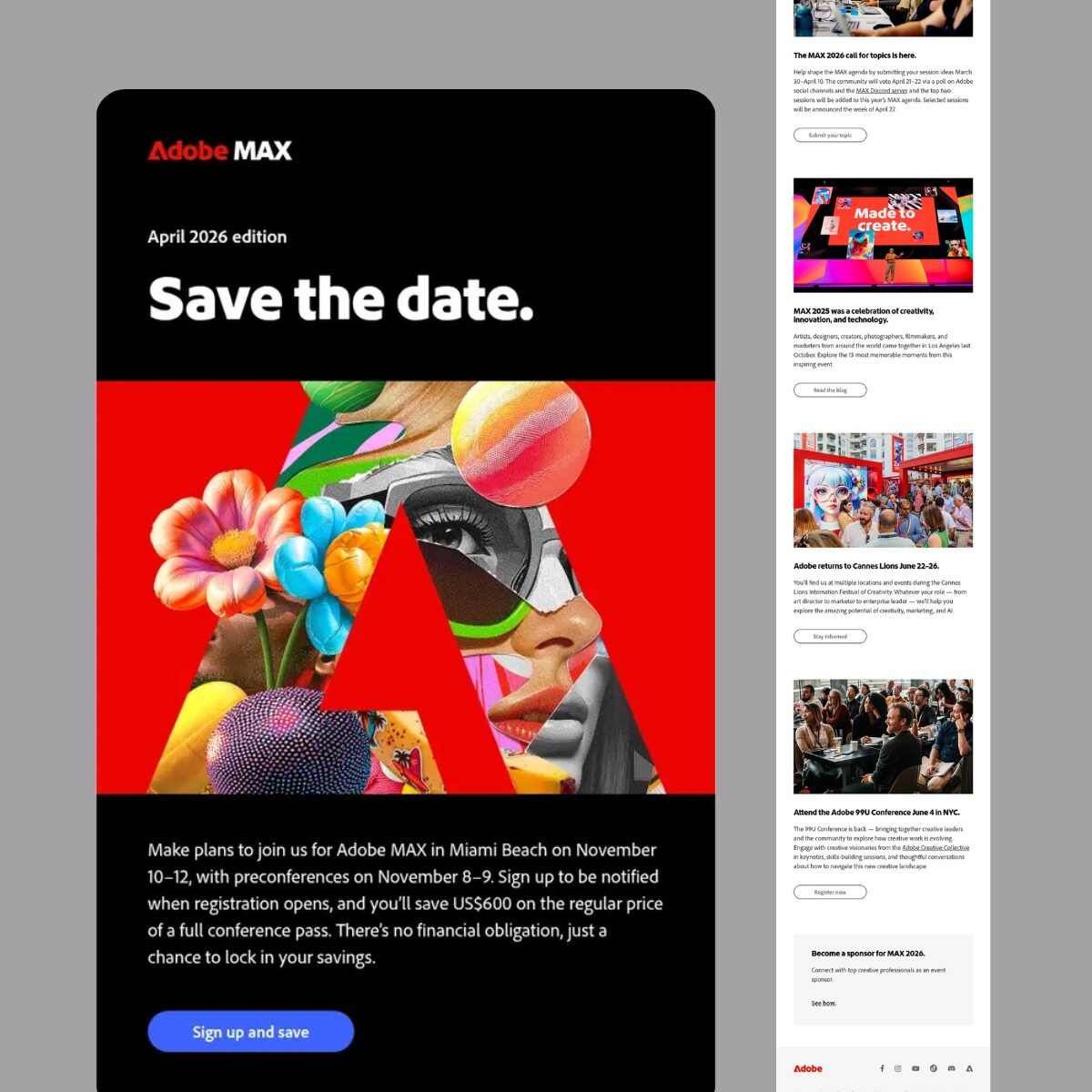 Adobe MAX 2026 save-the-date event announcement email