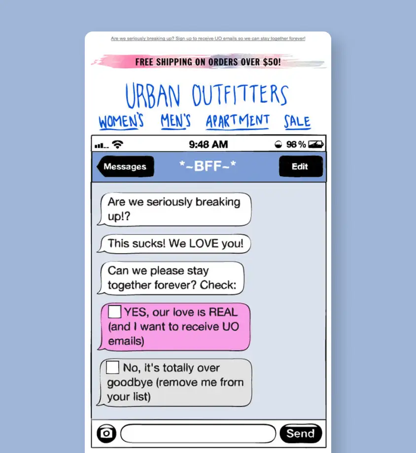 Urban Outfitters Re-Engagement Email re engagement email example - Urban Outfitters