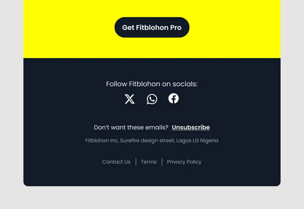 Email footer with clearly visible unsubscribe link and accessible privacy options