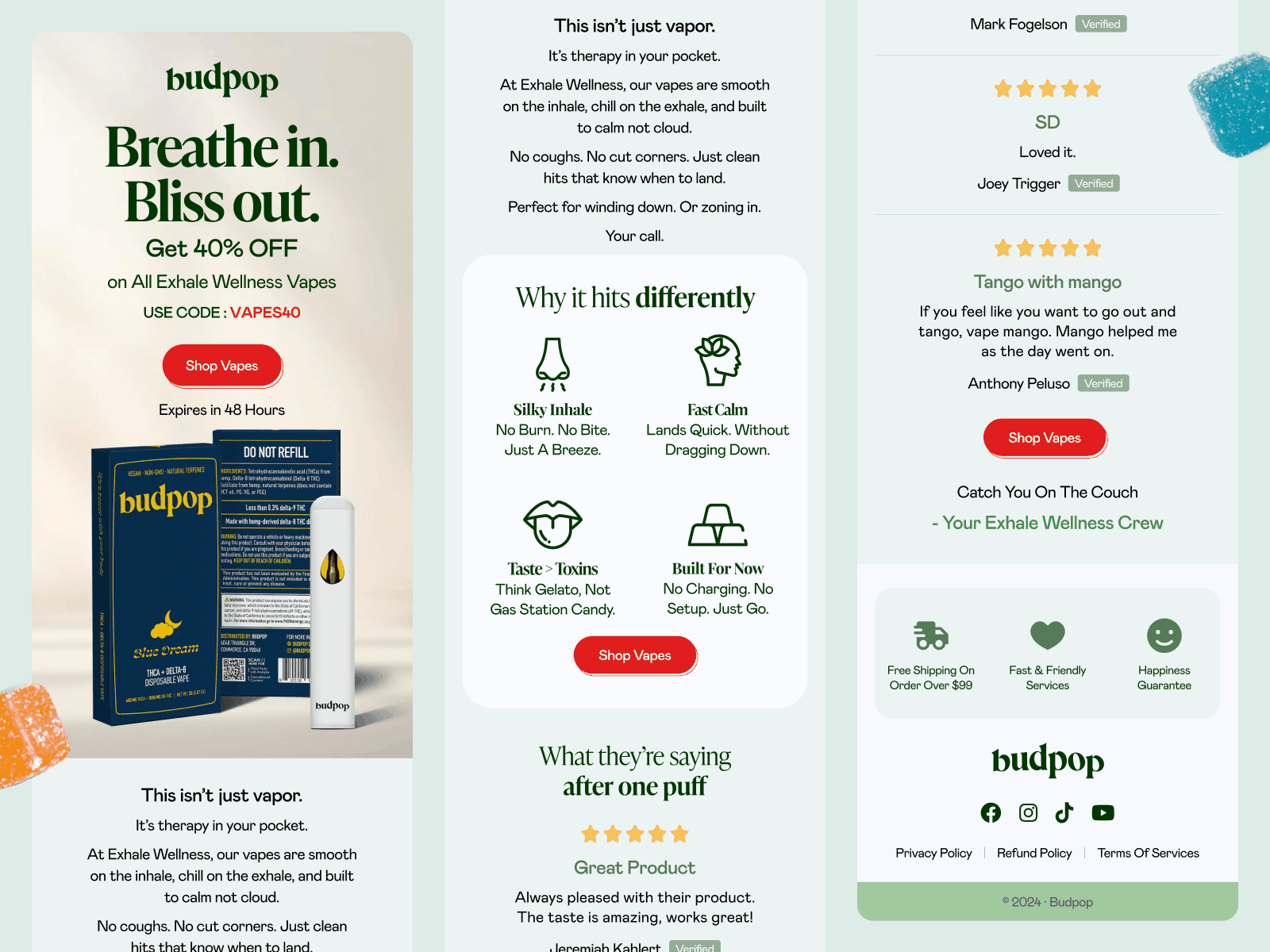 email hero with product image switching between variants while CTA remains fixed