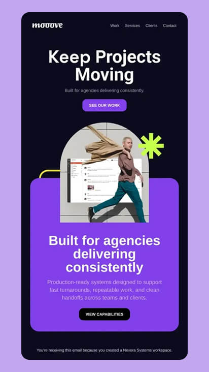 Landing-style email design with single message and CTA placed for immediate comprehension