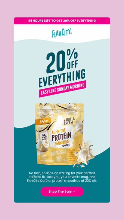 Promotional email with bold headline and single CTA making the offer immediately clear