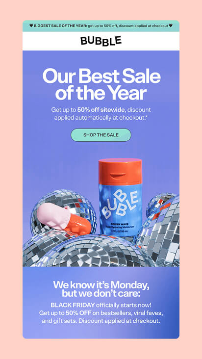 Promotional email combining strong headline, product visual, and one clear call-to-action