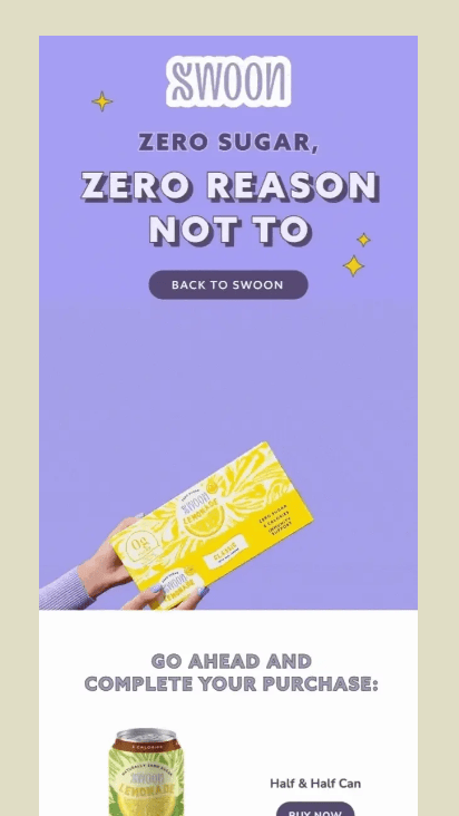 Promotional email with motion centered around the product to guide user attention