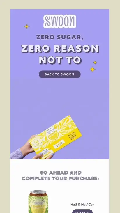 Promotional email with motion centered around the product to guide user attention