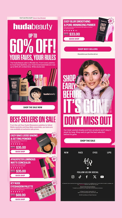 Promotional email with multiple offers and CTAs creating cognitive overload and unclear focus
