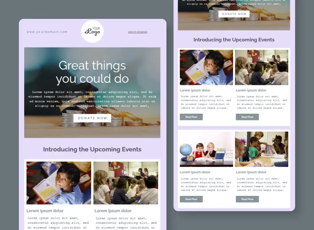 School Fundraising Mailchimp email template for donation campaigns and school events
