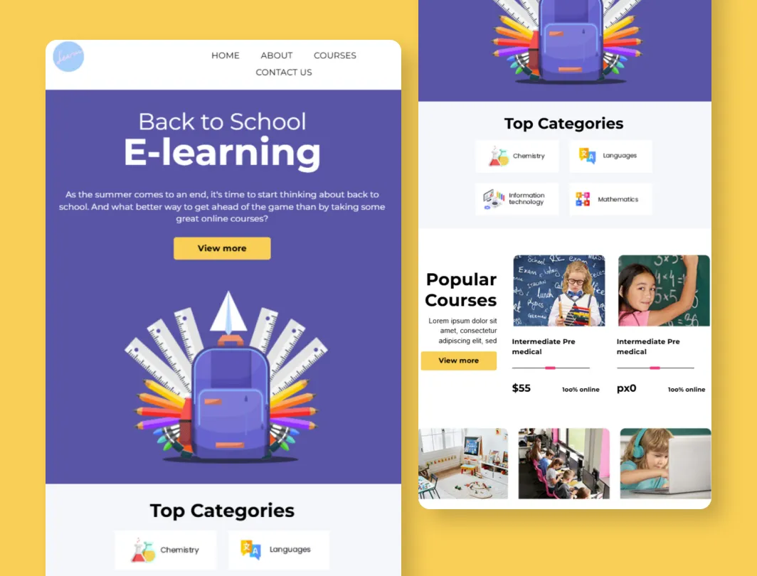 Back to School E-learning Mailchimp template for online course and tutoring promotions