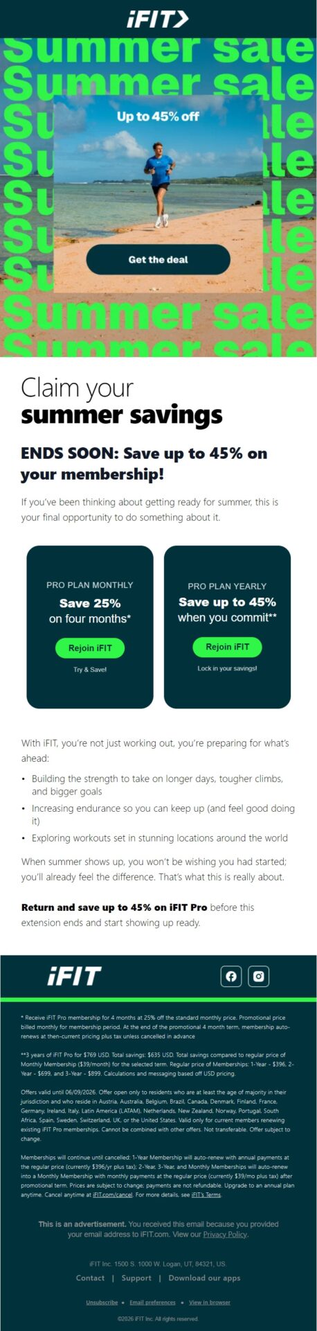 iFIT extended winback offer giving former members one more chance to return and save up to 45% on a Pro membership