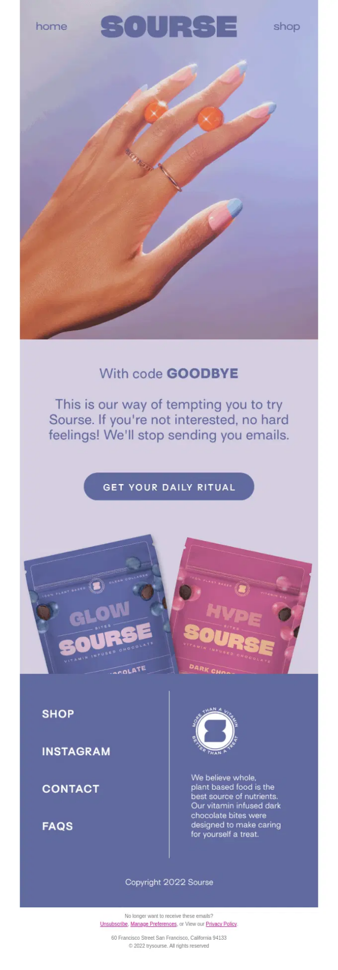 Sourse last chance winback email using a discount code before stopping future emails