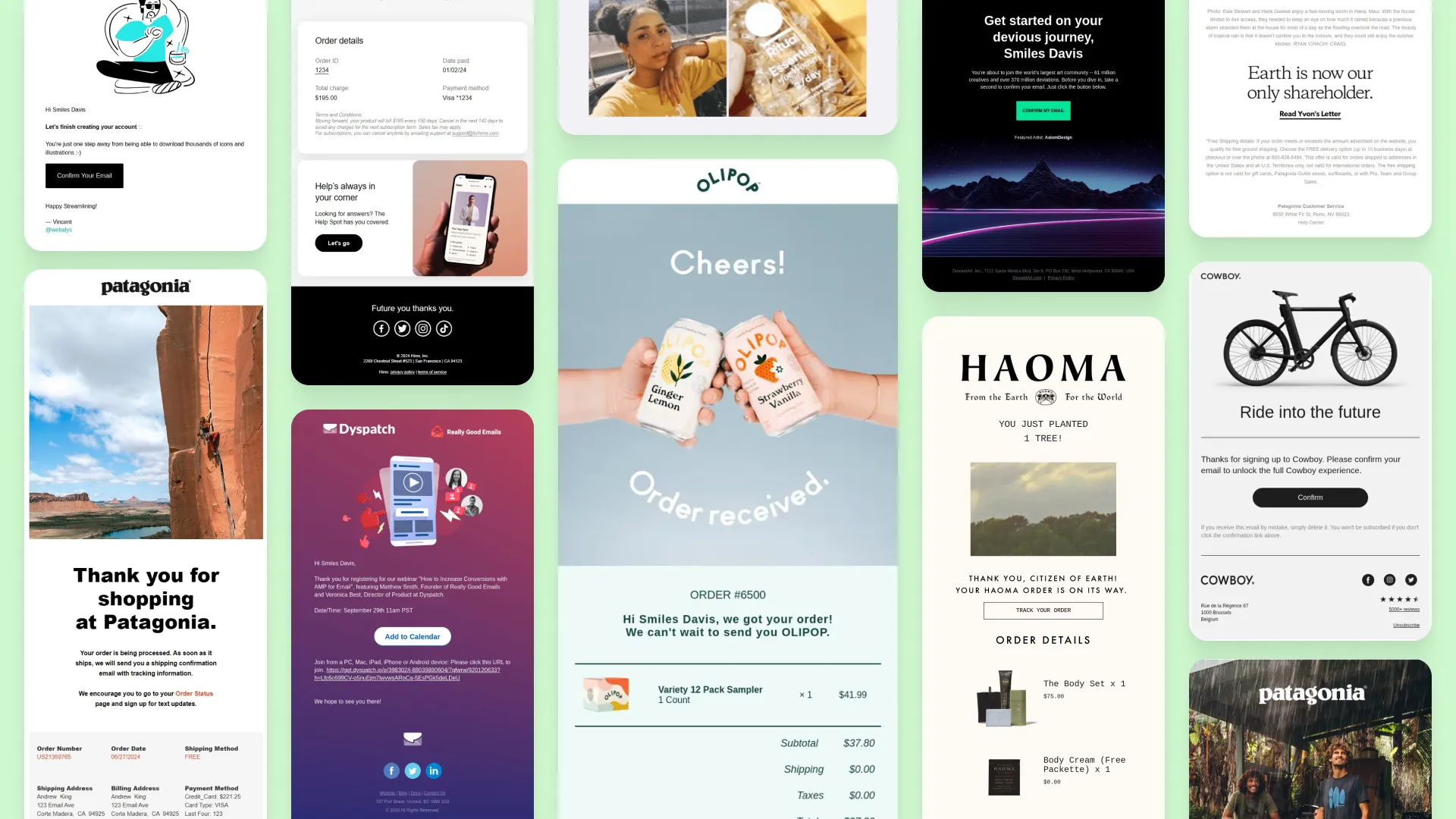 A collection of 140+ transactional email examples from real brands across ecommerce, SaaS, subscriptions, travel, services, and more.
